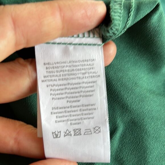 Green Satin Mini Wrap Dress Long Sleeve - Picture 7 of 7